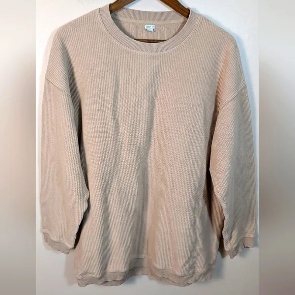 Aerie Tan Oversized Ribbed Cotton Crewneck Pullover Sweatshirt - Picture 6 of 6